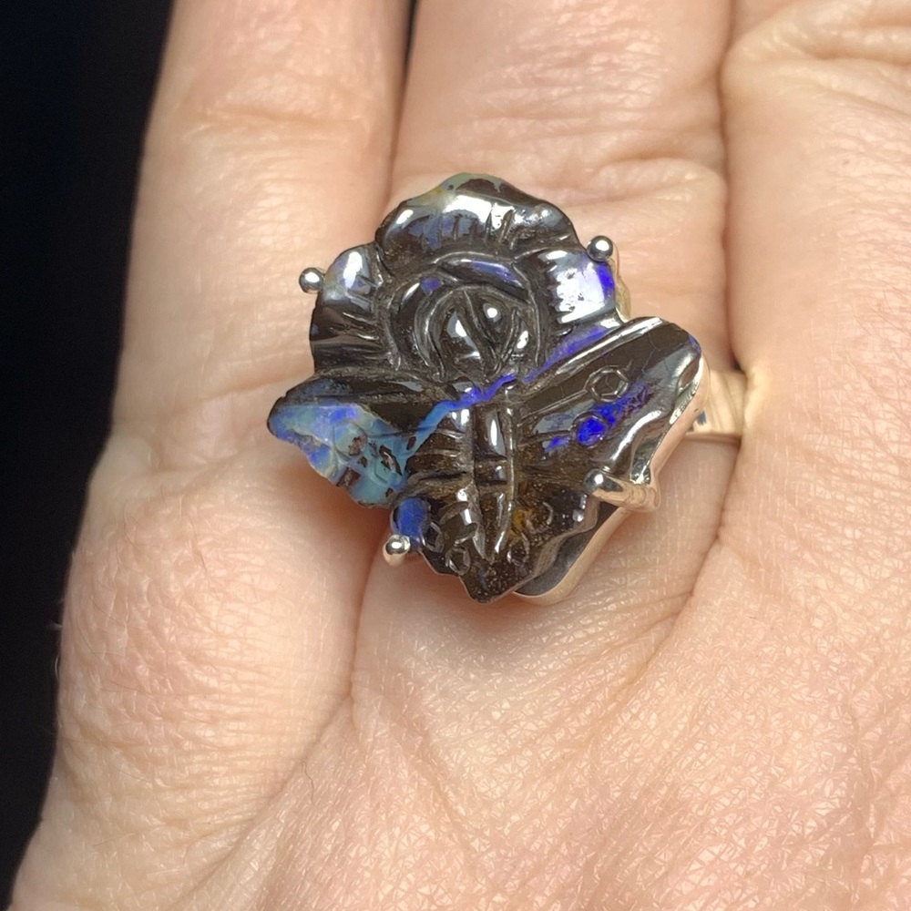 Solid Sterling Ring With Carved Boulder Opal - image 5